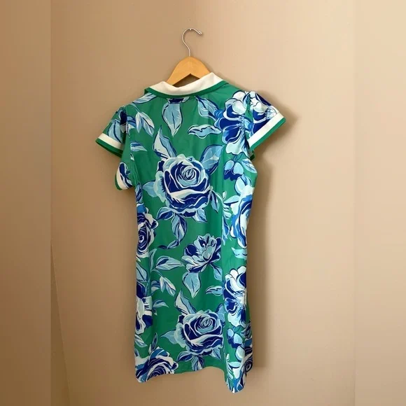 Boutique Dress Green and Blue Floral Mini Dress with collar Size Small - Picture 5 of 5